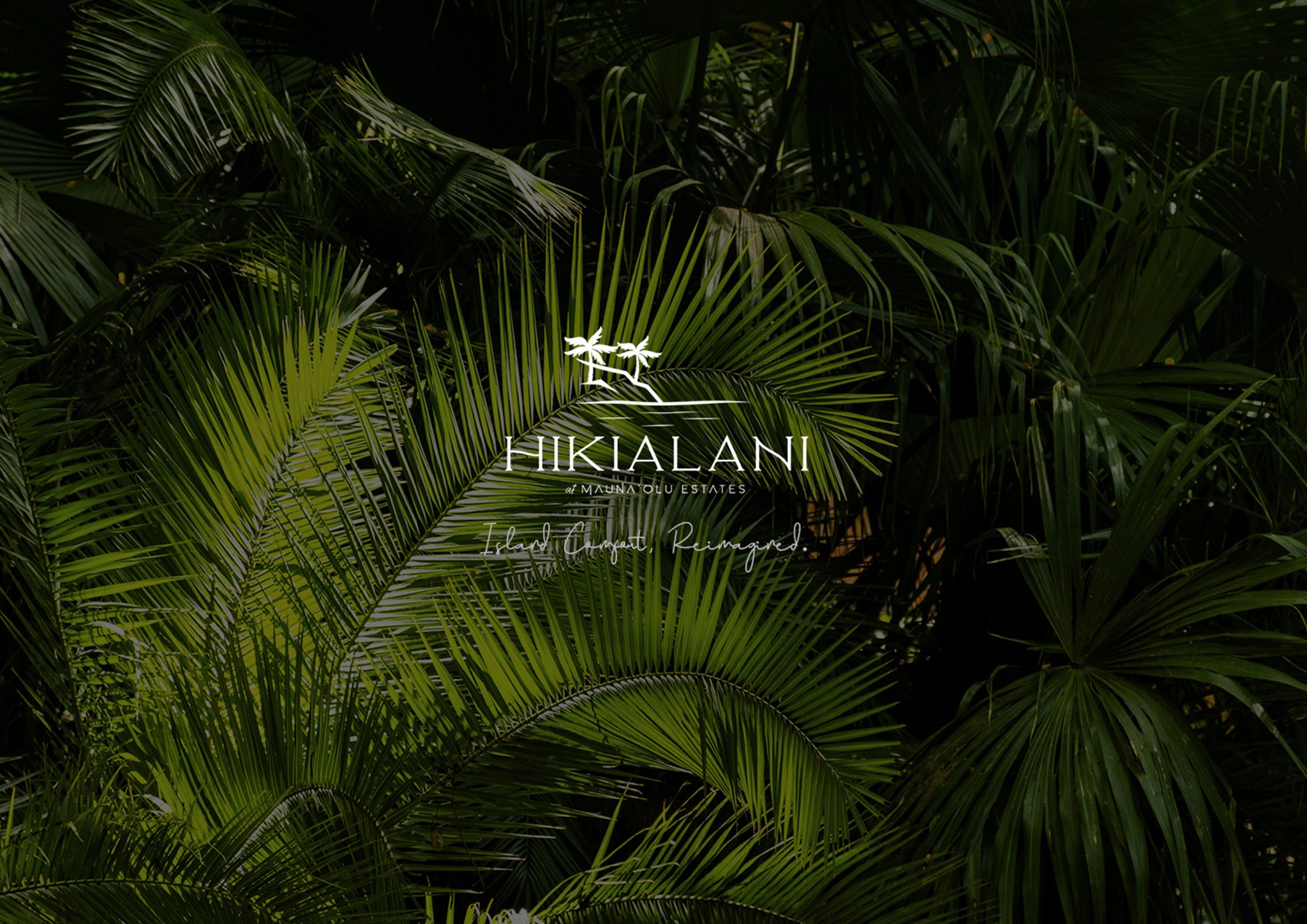 Hikialani hospitality identity set against lush tropical foliage
